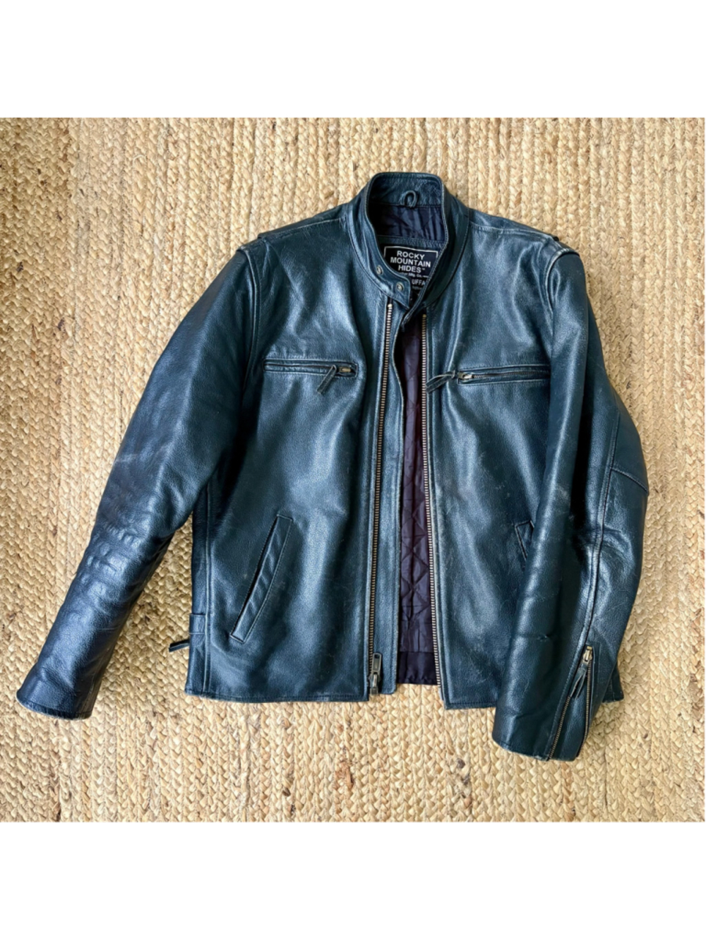 Men's Rocky Mountain Hides Buffalo Leather Jacket Black Size L